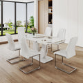 JUFU Dining Table Set for 6,White Faux Marble Dining Table Set for 6,Dining Room Table Set and 6 PU Leather Upholstered Dining C