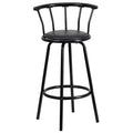 Flash Furniture Charla Crown Back Black Metal Barstool with Black Vinyl Swivel Seat