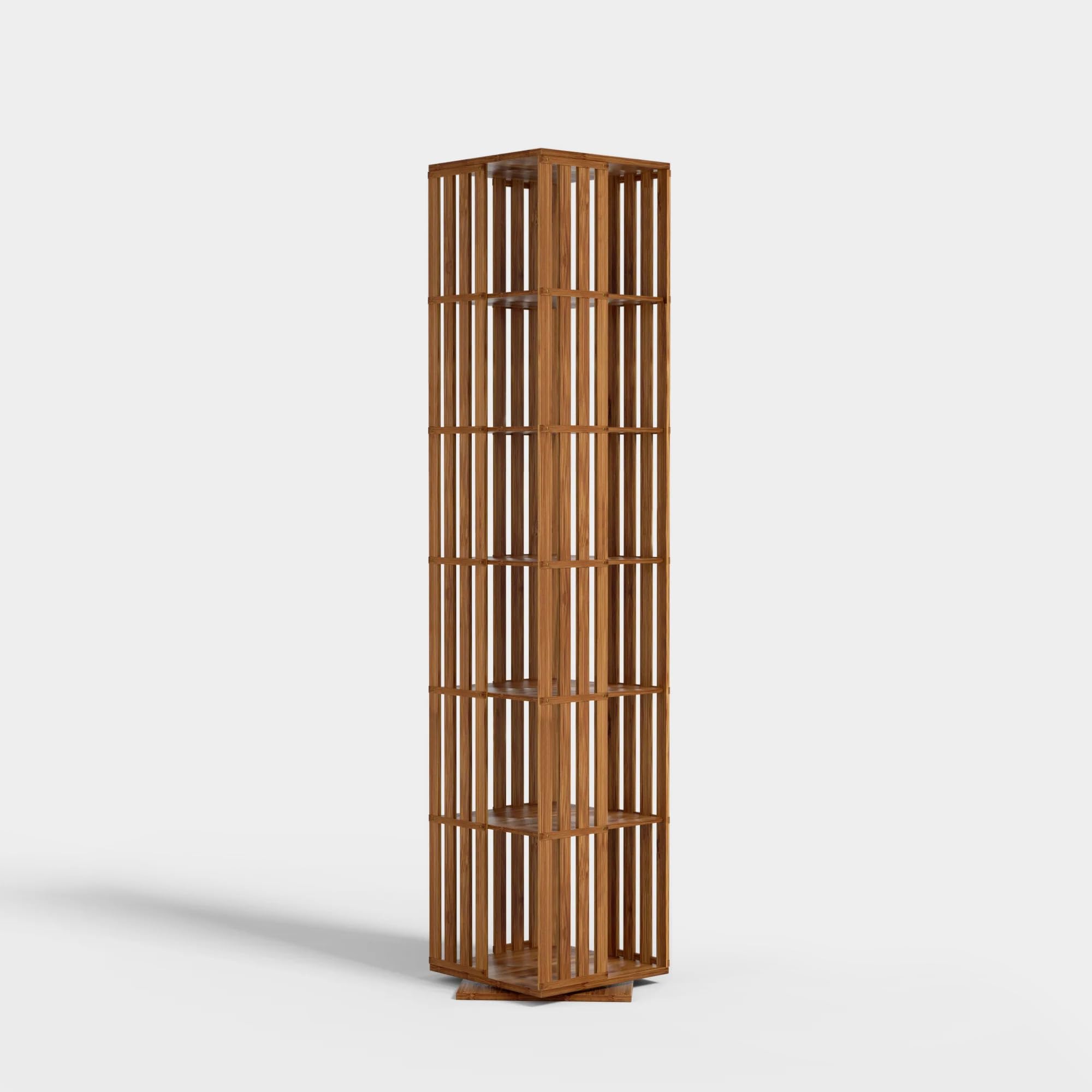 YOWOS Rotating Bookshelf Tower, 360 Display Spinning Bookshelf, Bamboo Bookshelf Floor Standing Storage Rack, Wood Narrow Book S