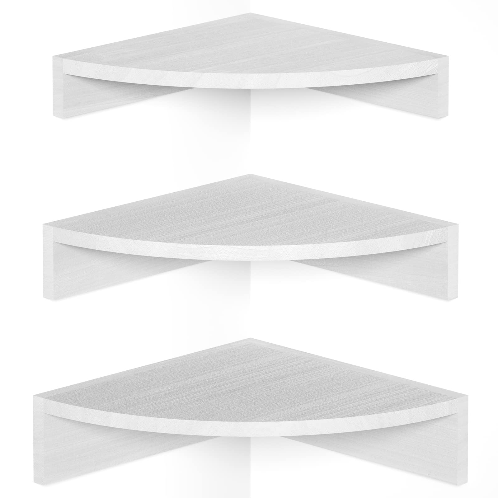 Alsonerbay White Corner Shelf Wall Mount, Set of 3 Floating Shelves for Storage and Display, Rustic Wood Shelves for Bedroom, Li