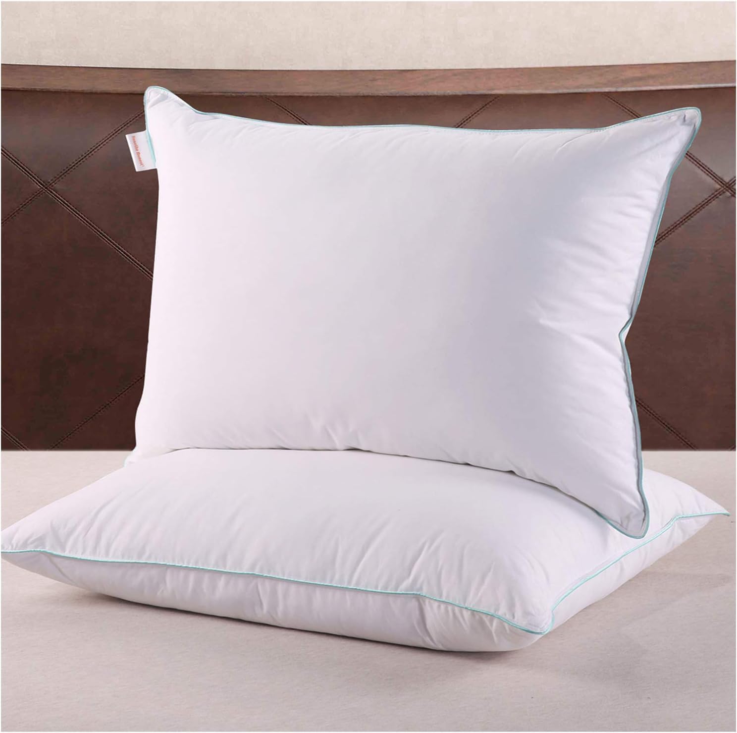 Homelike Moment Down Feather Pillows Queen - 2 Pack Feather Bed Pillows for Sleeping Queen Size Pillow Set of 2 100% Cotton Cove