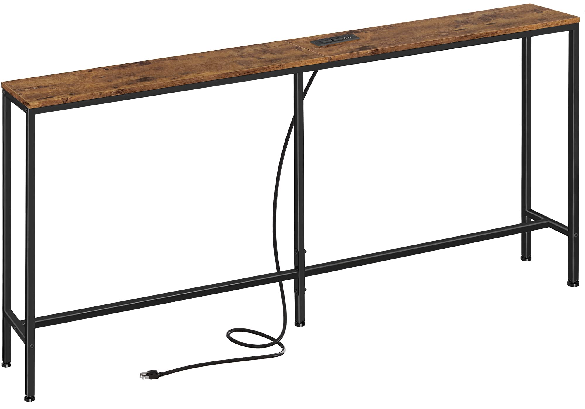 SUPERJARE 70 Inch Console Table with Outlet, Sofa Table with Charging Station, Narrow Entryway Table, Skinny Hallway Table, Behi