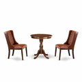 East West Furniture ESFO3-MAH-46 3 Piece Dinette Set for Small Spaces Contains a Round Dining Table with Pedestal and 2 Brown Fa