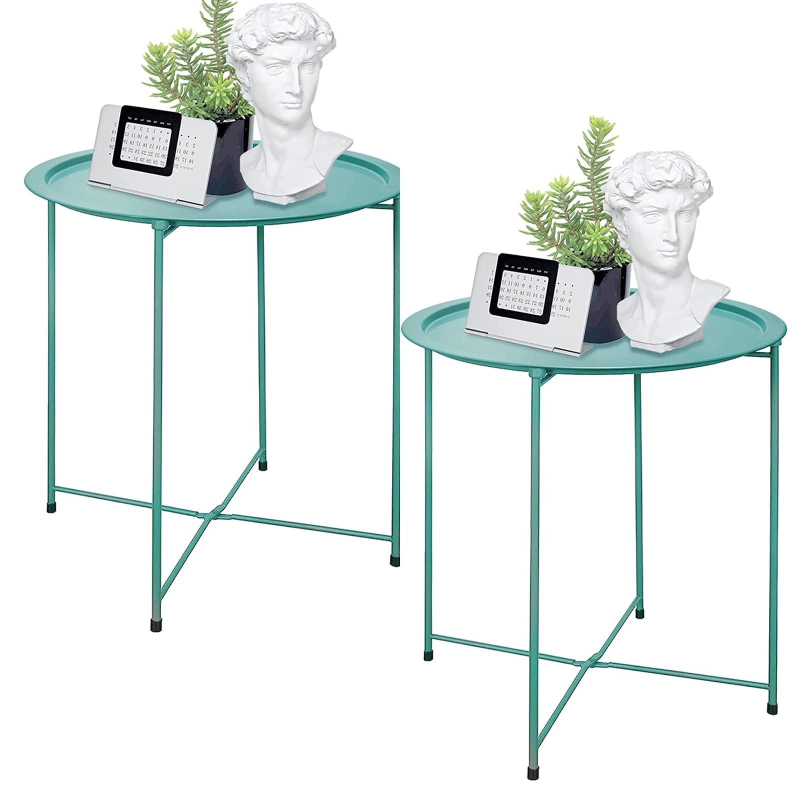 Garden 4 you End Table Set of 2, Outdoor Side Table, Small Patio Table Metal Side Table, Round Folding Side Table, for Outdoor a