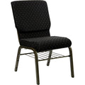 Flash Furniture HERCULES Series 18.5W Church Chair in Black Dot Patterned Fabric with Book Rack - Gold Vein Frame