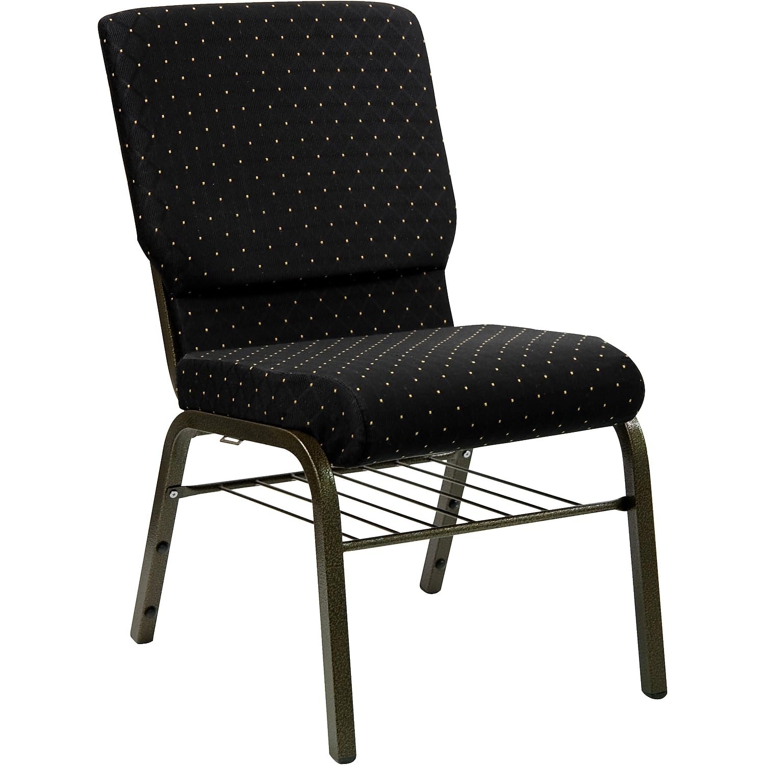 Flash Furniture HERCULES Series 18.5W Church Chair in Black Dot Patterned Fabric with Book Rack - Gold Vein Frame