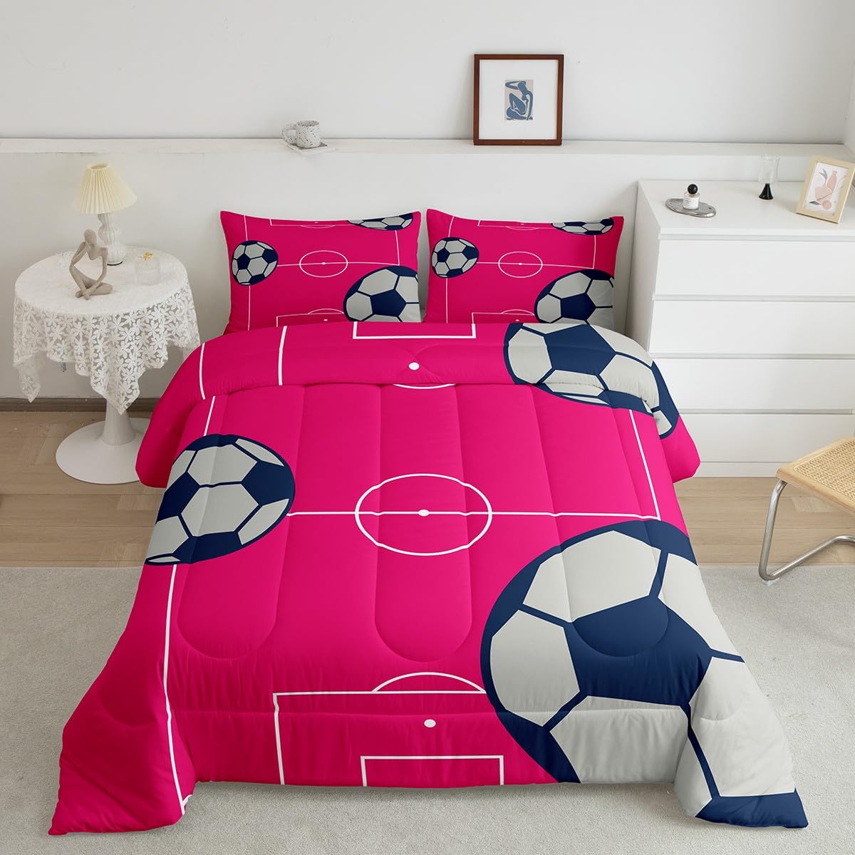jejeloiu Football Comforter Set Full Size Kids Football Court Comforter for Boys Girls Teens Sports Theme Bedding Set Breathable