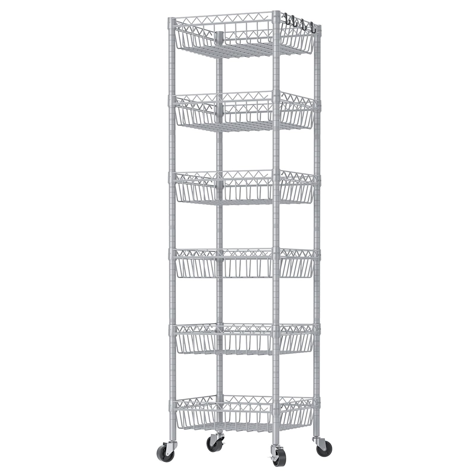 SINGAYE 6 Tier Wire Shelving Unit with Baskets Storage Rack Corner Shelf Shelving Adjustable Storage Shelf, 13.4 D x 13.4 W x 62