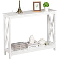 SUPER DEAL 2-Tier Narrow Console Sofa Side Table for Entryway/Hallway/Living Room, 39.3in L x 11.8in W x 31.6in H, White
