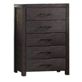 Benjara Wooden Chest with Metal Bar Handles and Five Drawers, Dark Brown