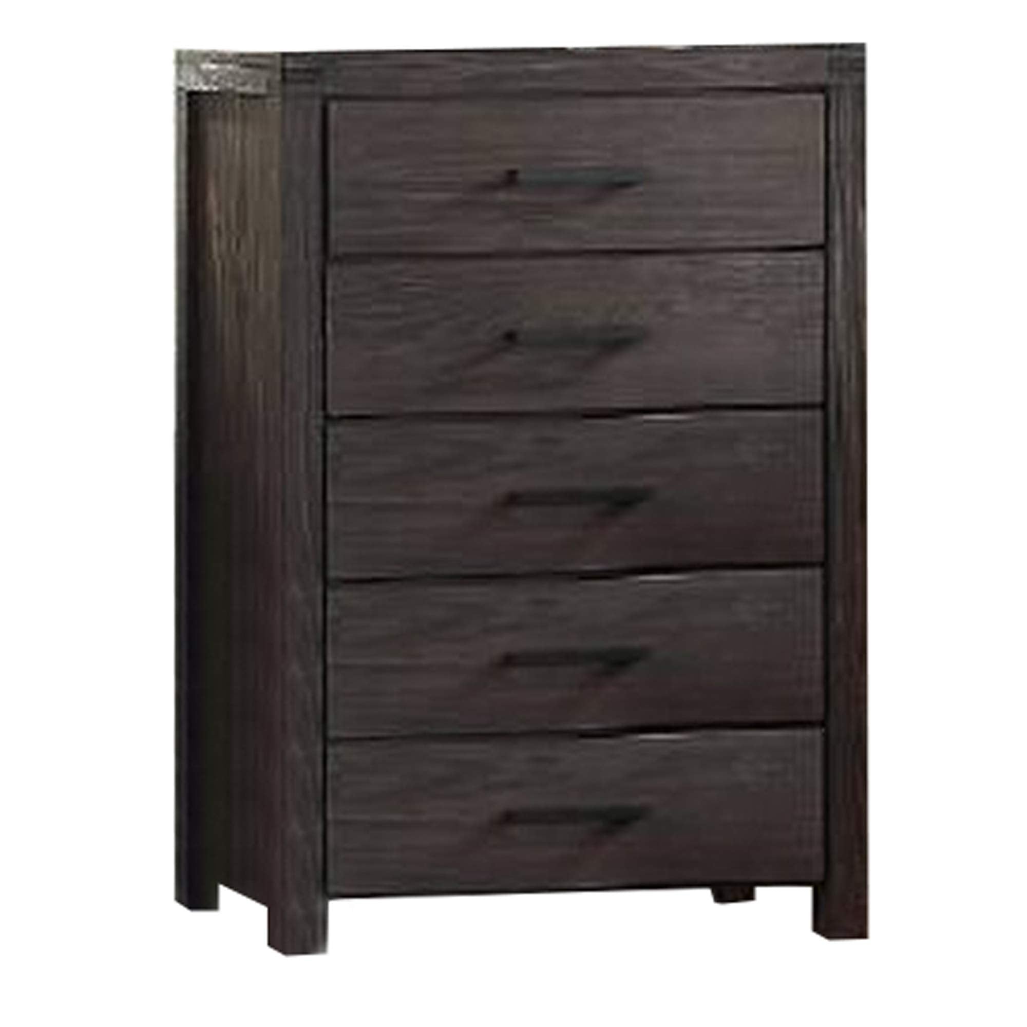 Benjara Wooden Chest with Metal Bar Handles and Five Drawers, Dark Brown