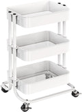 Pipishell 3 Tier Metal Rolling Utility Cart, Heavy-Duty Storage Rolling Cart with 2 Lockable Wheels, Multifunctional Mesh Organi