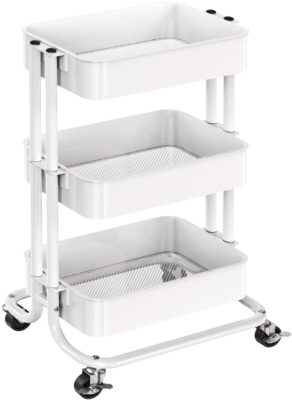 Pipishell 3 Tier Metal Rolling Utility Cart, Heavy-Duty Storage Rolling Cart with 2 Lockable Wheels, Multifunctional Mesh Organi