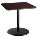 National Public Seating NPS 36 Square Cafe Table with Round Base, 36 Height, Particleboard Core/T-Mold, Mahogany Top, Black Fram