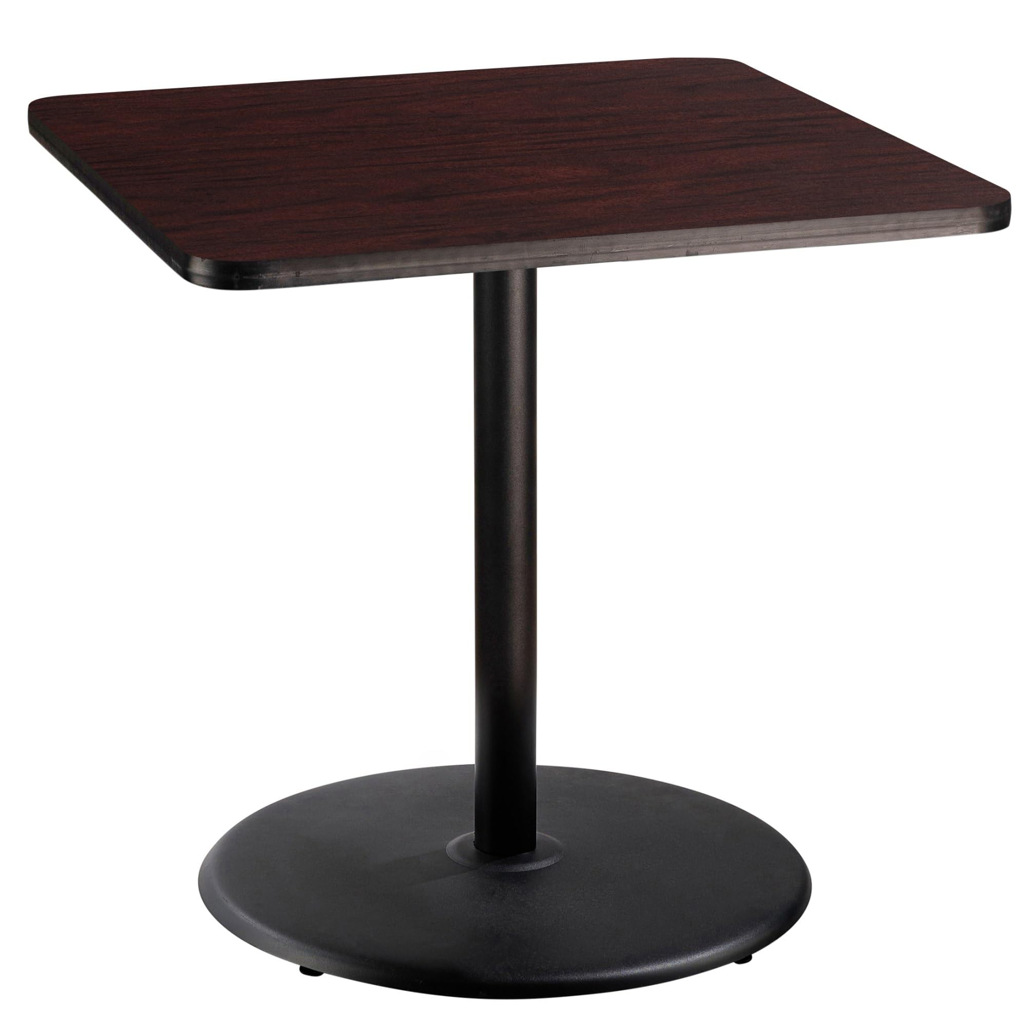 National Public Seating NPS 36 Square Cafe Table with Round Base, 36 Height, Particleboard Core/T-Mold, Mahogany Top, Black Fram