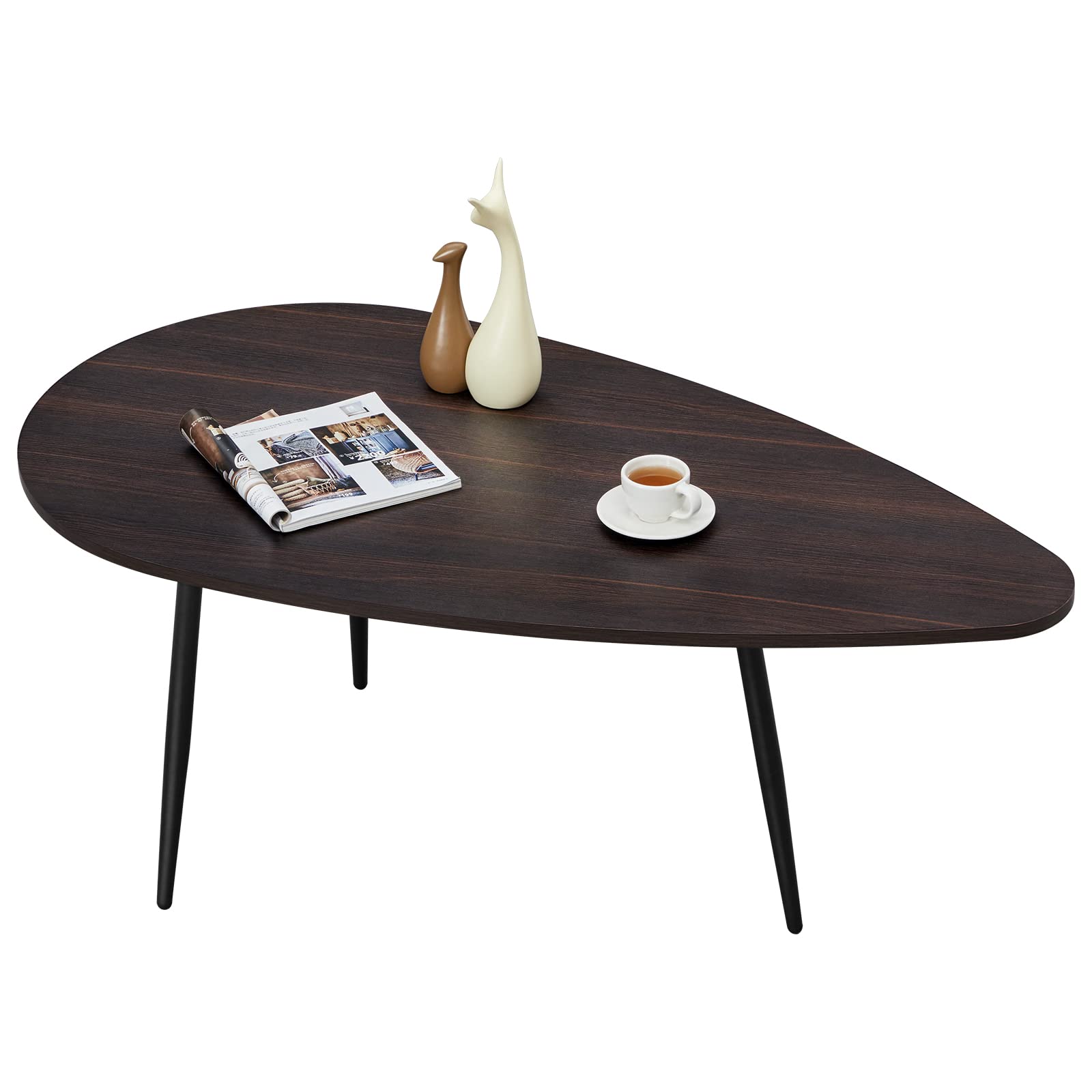 SAYGOER Oval Coffee Table Espresso Wood Mid Century Modern Coffee Tables Unique Retro Farmhouse Accent Center Sofa Rustic Table 
