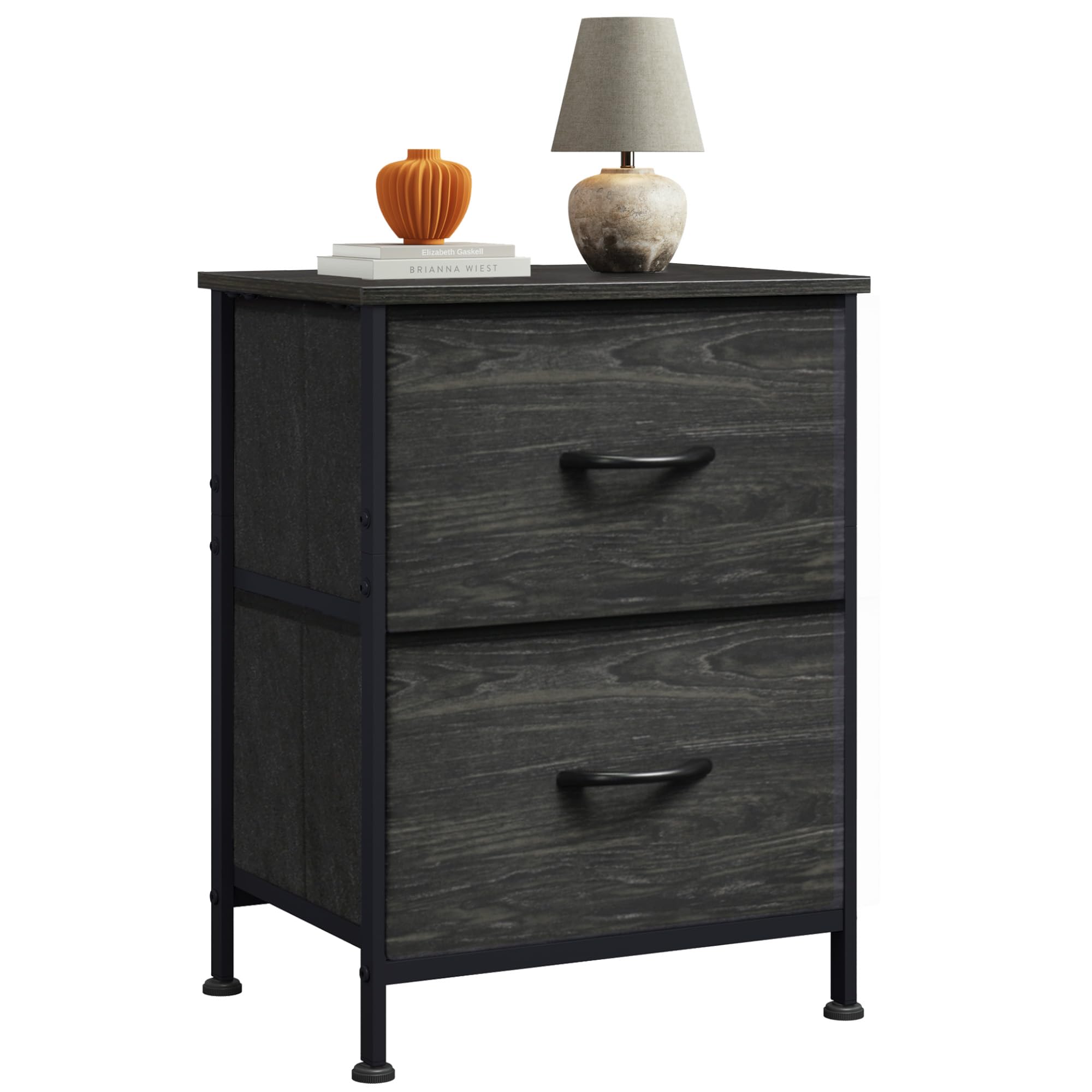 WLIVE Night Stand, Small Dresser with Drawers, Dresser for Bedroom with 2 Fabric Drawer, Black Bedside Table End Table, Dorm Nig