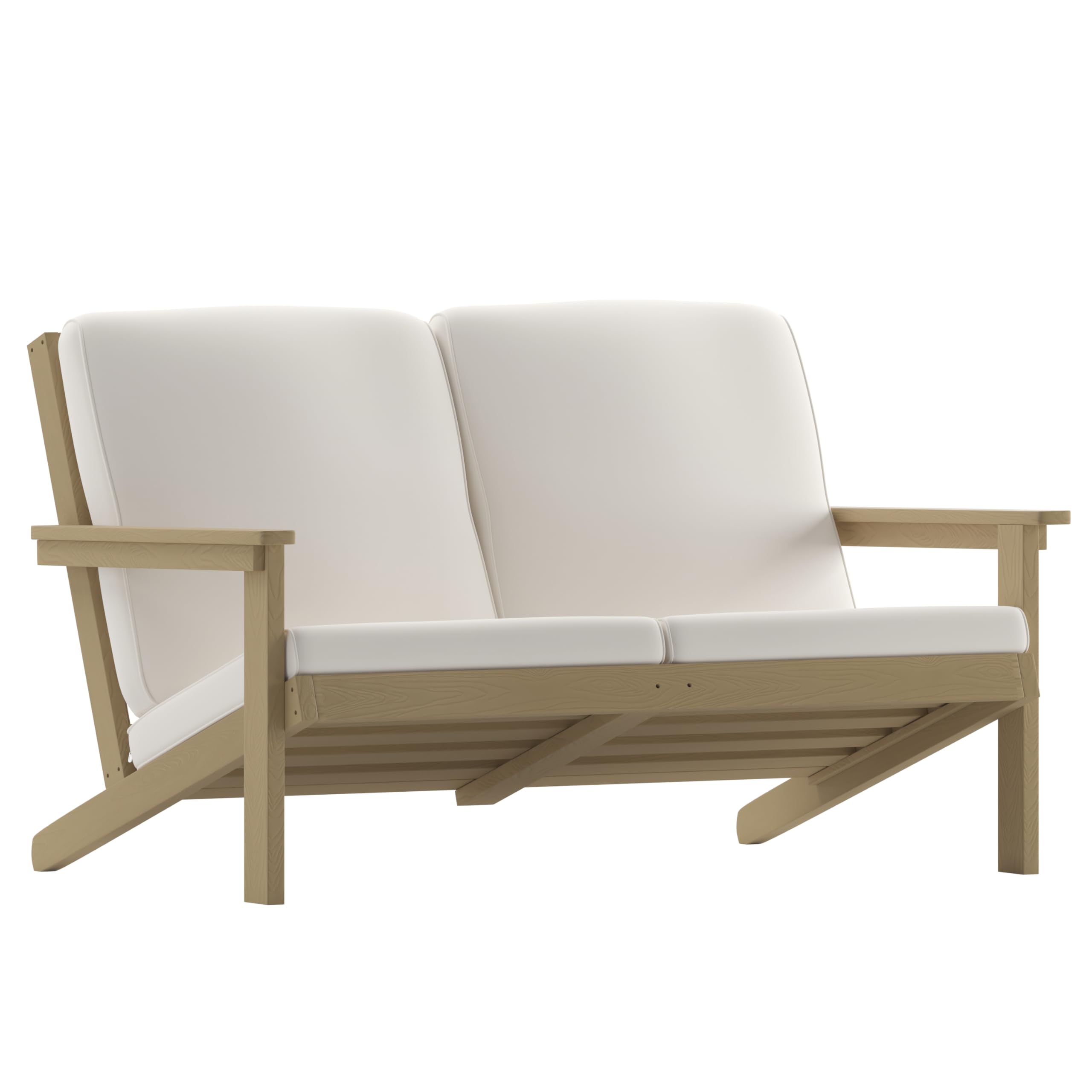 Flash Furniture Charlestown Adirondack Style Deep Seat Patio Loveseat with Cushions - Natural Cedar Poly Resin Frame - Cream All