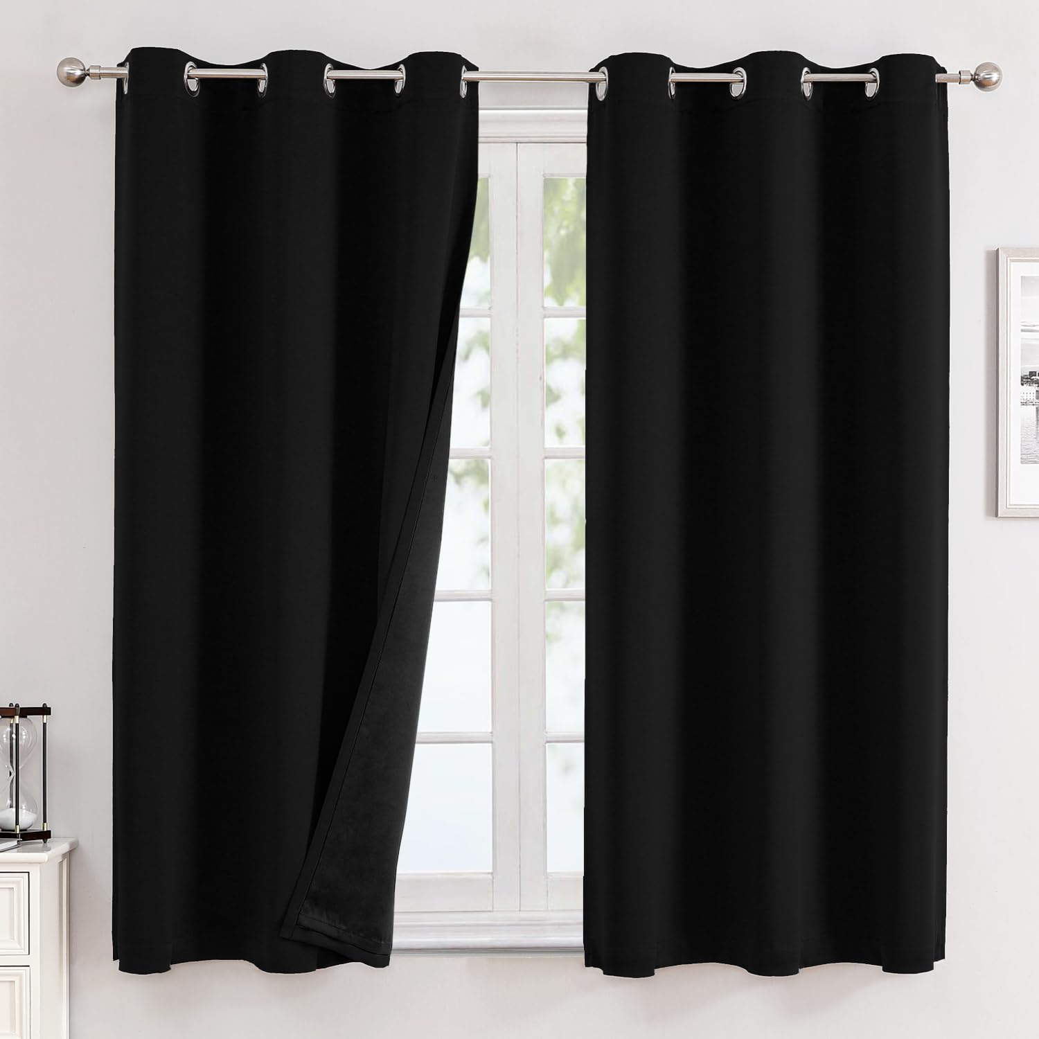 ChrisDowa 100% Blackout Curtains for Bedroom with Black Liner, 2 Thick Layers Total Blackout Thermal Insulated Grommet Window Cu