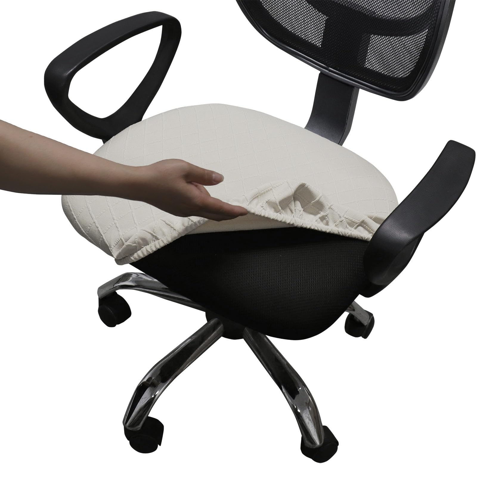 Melaluxe Stretch Jacquard Office Chair Cover, Removable Washable Desk Chair Cover Rotating Chair Seat Slipcover, Creamy-White