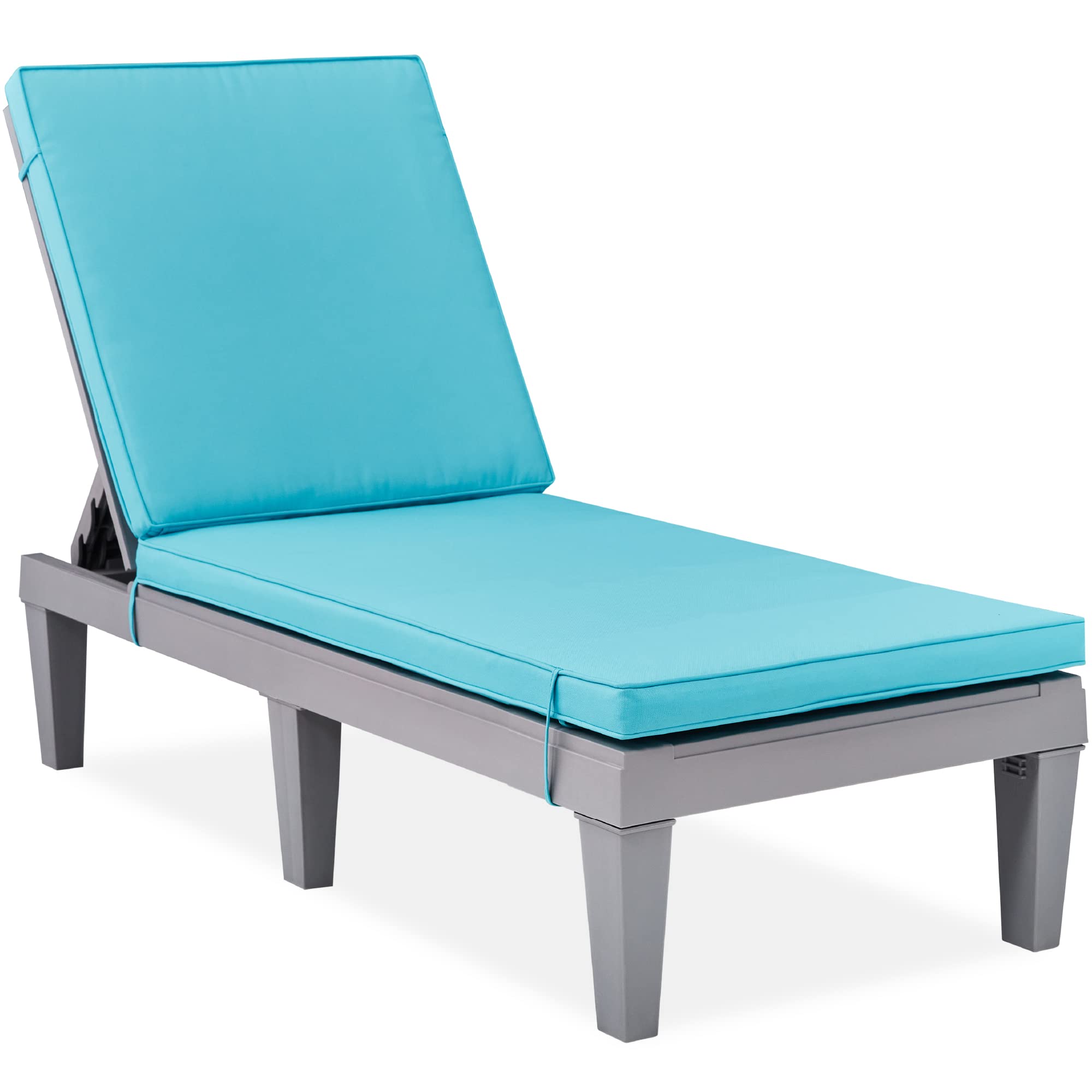 Best Choice Products Outdoor Lounge Chair, Resin Patio Chaise Lounger for Poolside, Backyard, Porch w/Seat Cushion, Adjustable B