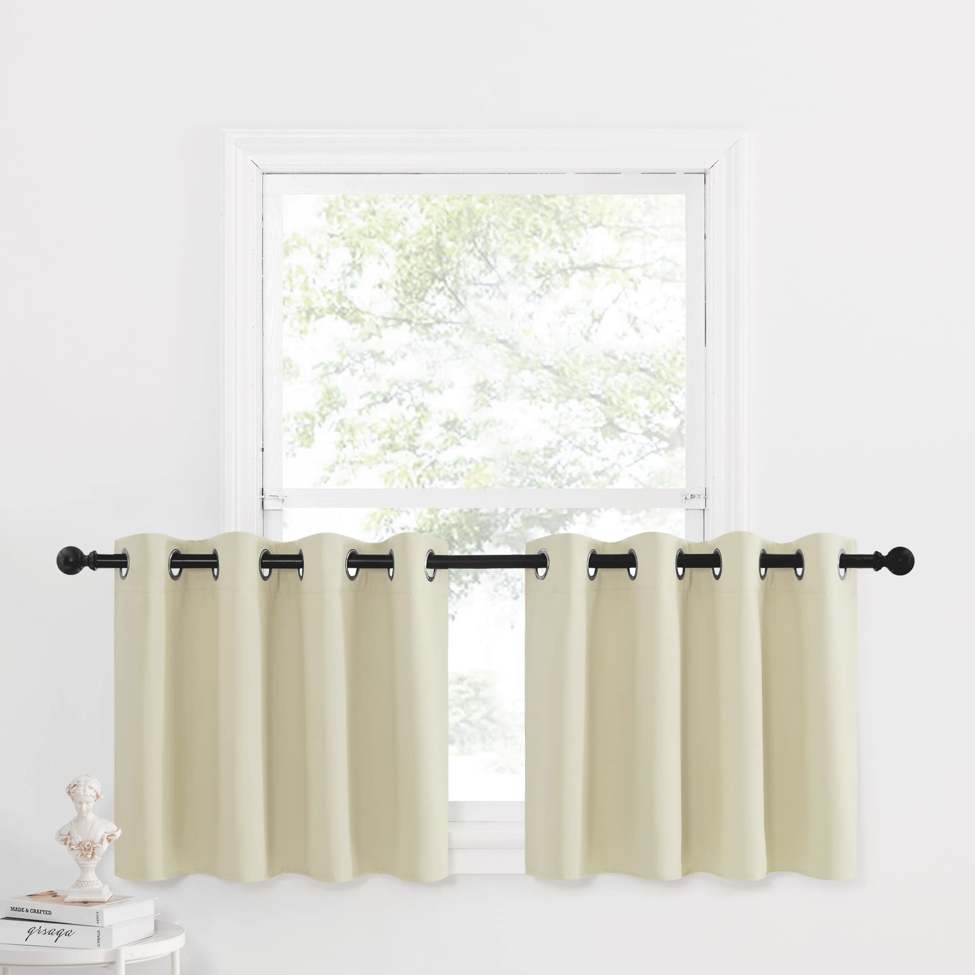 NICETOWN Clearance Curtains Tiers, Light Beige Valances Tiers - Grommet Top Room Darkening Small Curtains for Half Cafe Windows/