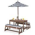 HONEY JOY Kids Picnic Table, Outdoor Wooden Table & Bench Set w/Removable Cushions and Umbrella, Stripe Fabric, Children Backyar