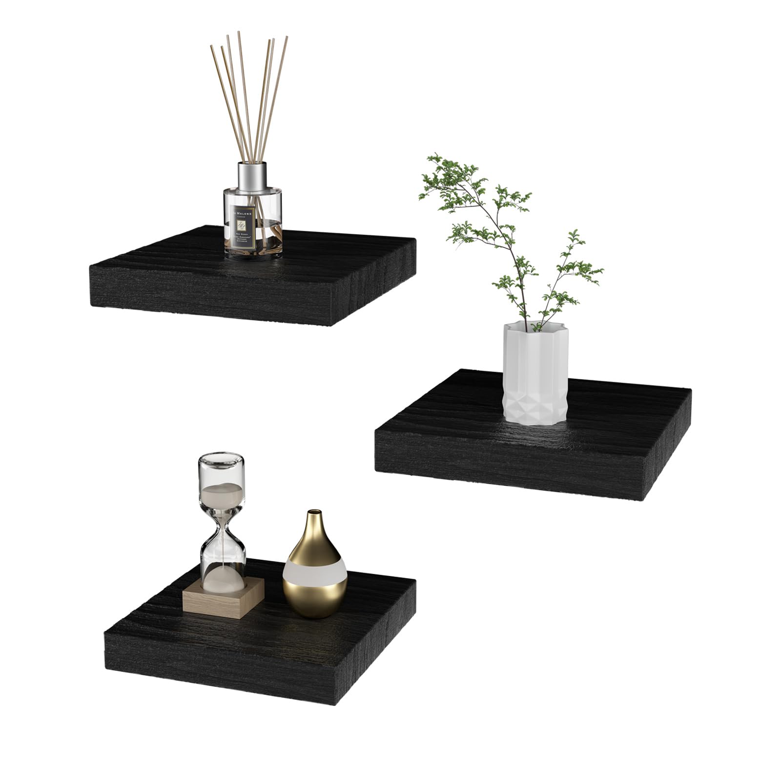 PopiShelves Small Floating Shelves for Wall - 6 Inch Mini Square Black Shelves for Bedroom, Living Room, Bathroom, Kitchen, Offi