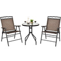 DORTALA 3-Piece Outdoor Indoor Bistro Conversation Set, Patio Pub Dining Set with 2 Folding Chairs & Round Tempered Glass Table,