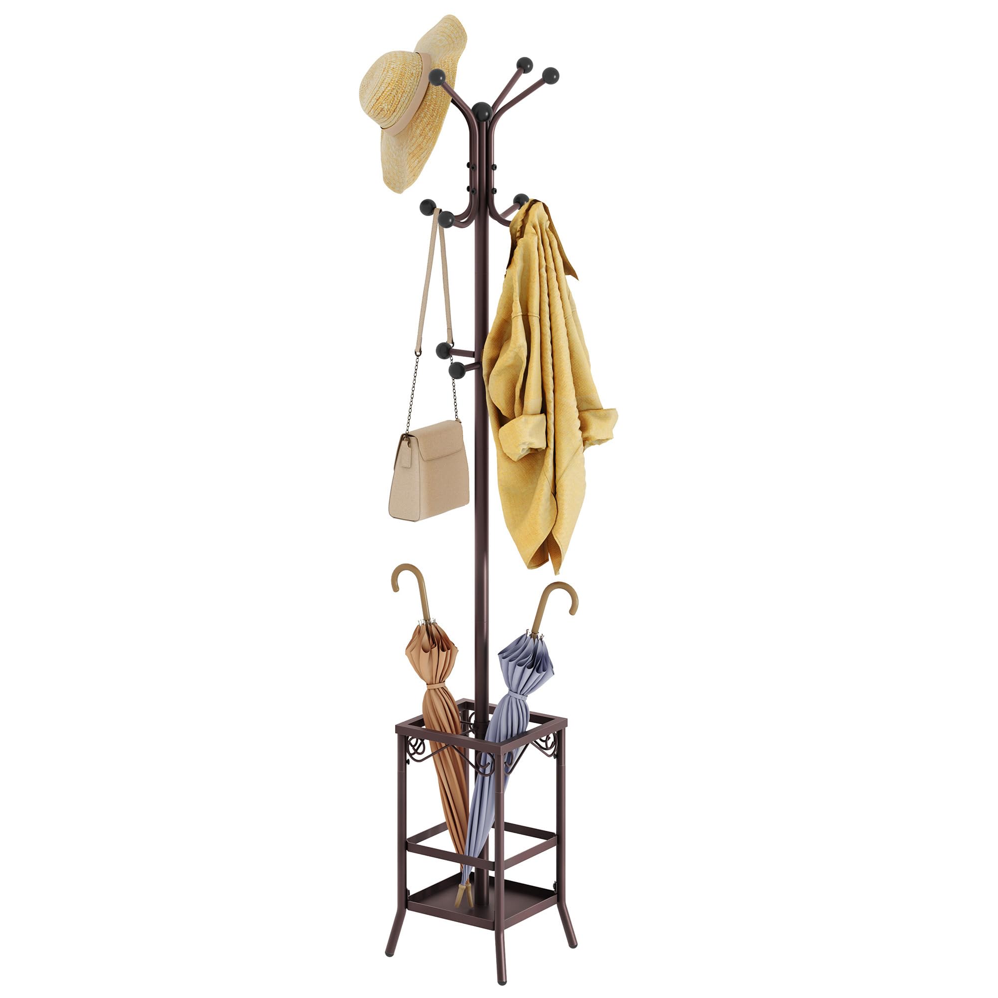 Hoctieon Coat Rack Freestanding,Entryway Coat Hanger Stand,Umbrella Holder,Hall Tree With 12 Hooks,Standing Coat Rack,Floor Stan