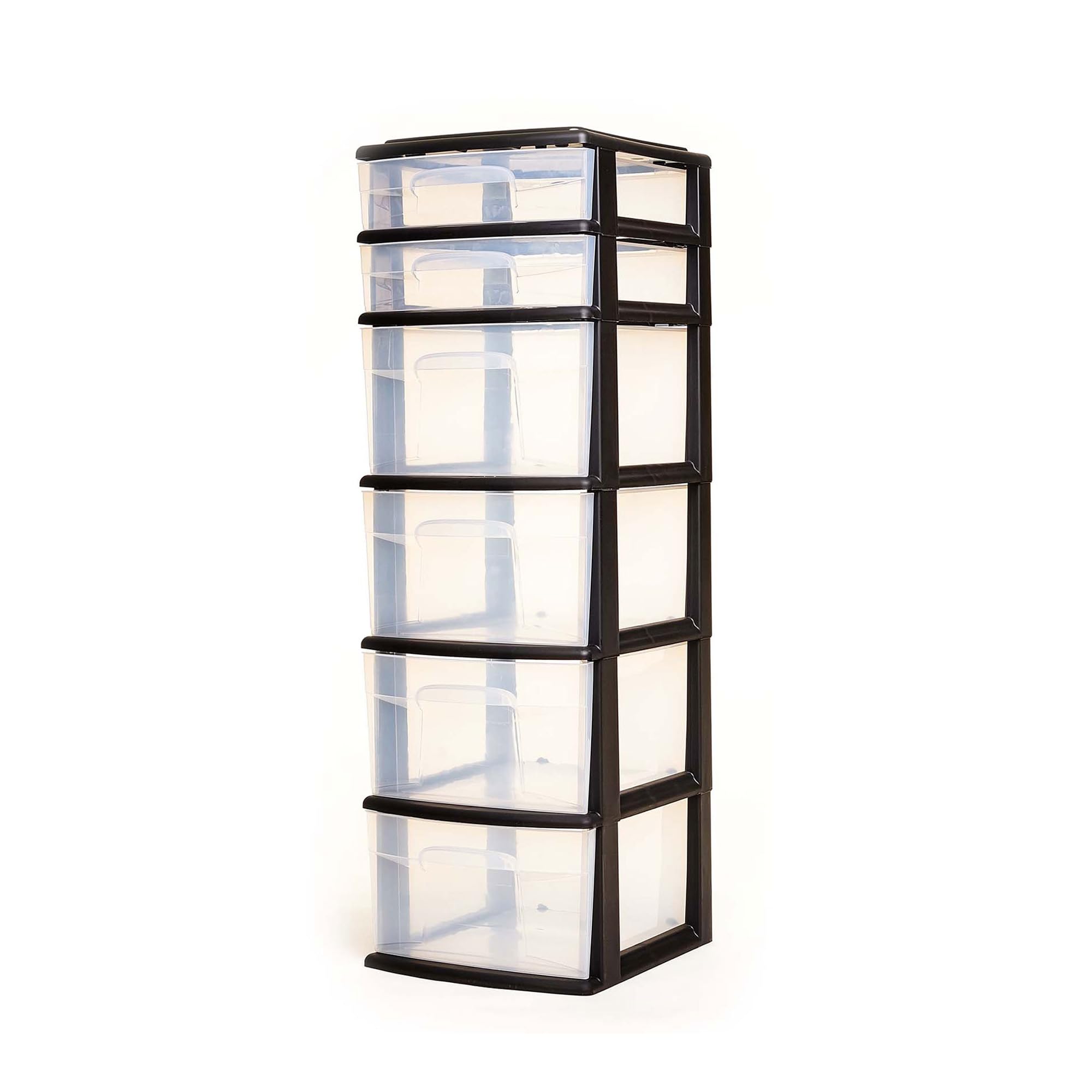 HOMZ 6 Drawer Plastic Organizer for Home and Office Supply Storage, Clear/Black