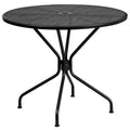 Flash Furniture Oia Commercial Grade 35.25 Round Black Indoor-Outdoor Steel Patio Table with Umbrella Hole