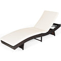 Tangkula Outdoor Folding Chaise Lounger, Rattan Patio Lounge Chair with Removable Thick Cushion, 5 Adjustable Levels, Leisure Re