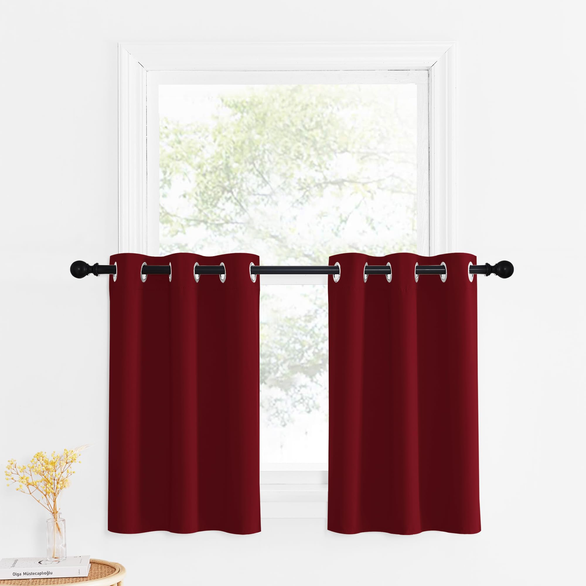 NICETOWN Christmas Small Window Curtain Panels for Living Room Decor, Room Darkening Curtain Tiers for Basement Kitchen with Top