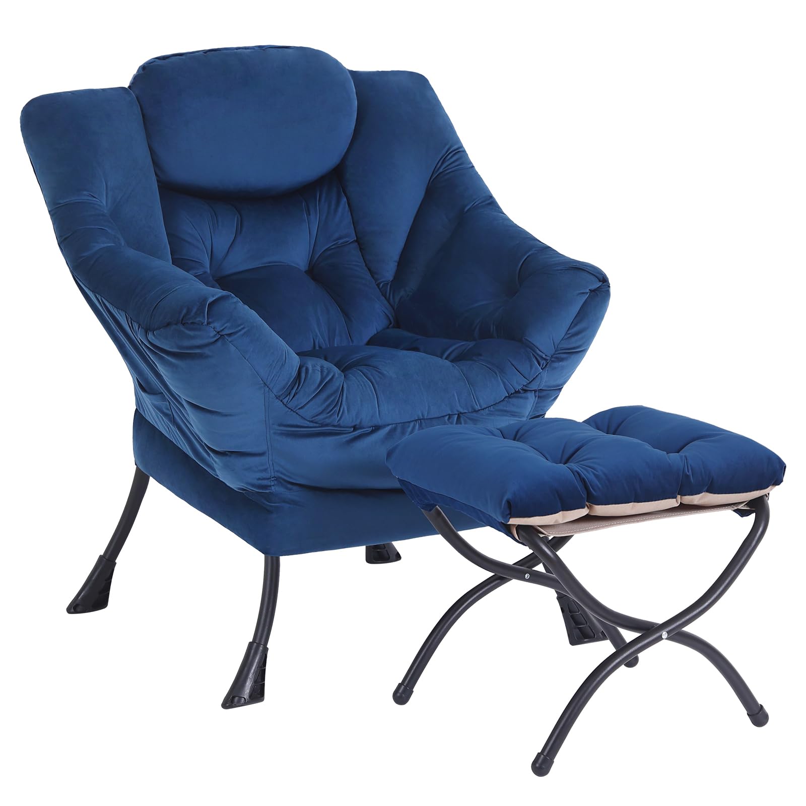 SESHINELL Lazy Chair with Ottoman, Modern Accent Chair Lounge Leisure Sofa Chair with Armrests, Reading Chair and Folding Footst