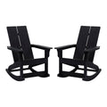 Flash Furniture Finn Modern Commercial Poly Resin Wood Adirondack Rocking Chair - All Weather Black Polystyrene - Dual Slat Back