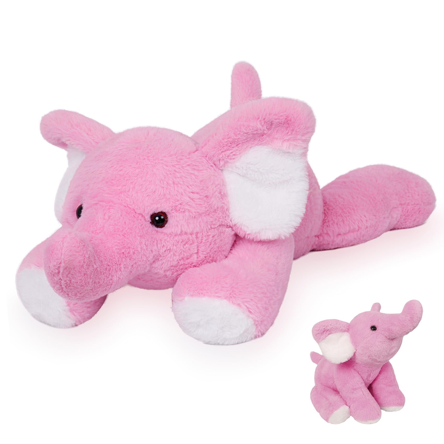 JellyMallow 5 lbs 27 Weighted Elephant Stuffed Animals Pink, Giant Elephant Plush Pillow Huggable Plushie for Kids and Adults