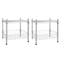 YSSOA 2-Tier Shelving Unit, 15 W x 13.8 D x 15 H Wire Metal Stackable Storage with Basket, Chrome, 2 Pack