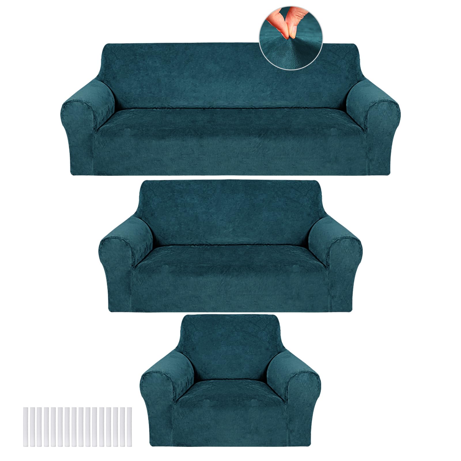 Peryiter 3 Pcs Slipcover Set for Couch Furniture Covers for Sofa Loveseat Couch Arm Chair, Form Fit Stretch, Wrinkle Free, Furni