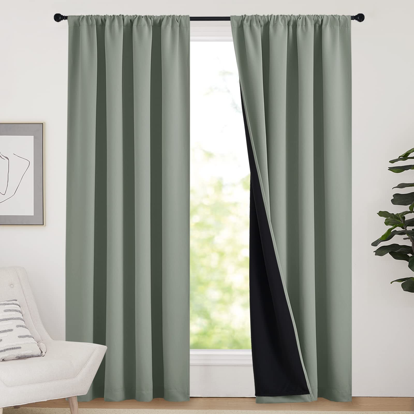 NICETOWN 100% Blackout Curtains 84 inches Long, Thermal Insulated & Noise Blocking Out Drapes for Baby Room Window, Guest Room L
