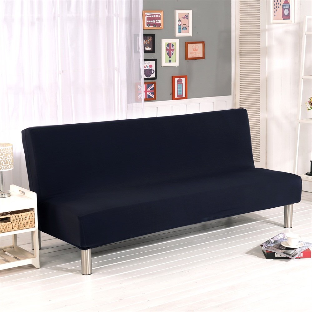 Solid Colour Armless Sofa Bed Cover Polyester Spandex Stretch Futon Slipcover 3 Seater Elastic Full Folding Couch Sofa Shield fi