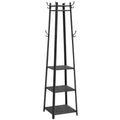 VASAGLE Coat Rack, Coat Stand with 3 Shelves, Hall Tree Free Standing with Hooks for Scarves, Bags, Umbrellas, Steel Frame, Indu