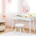 HONEY JOY Kids Vanity, Crown Shape Princess Makeup Dressing Table and Chair Set w/Drawer, Cushioned Toddler Vanity Stool, Real G