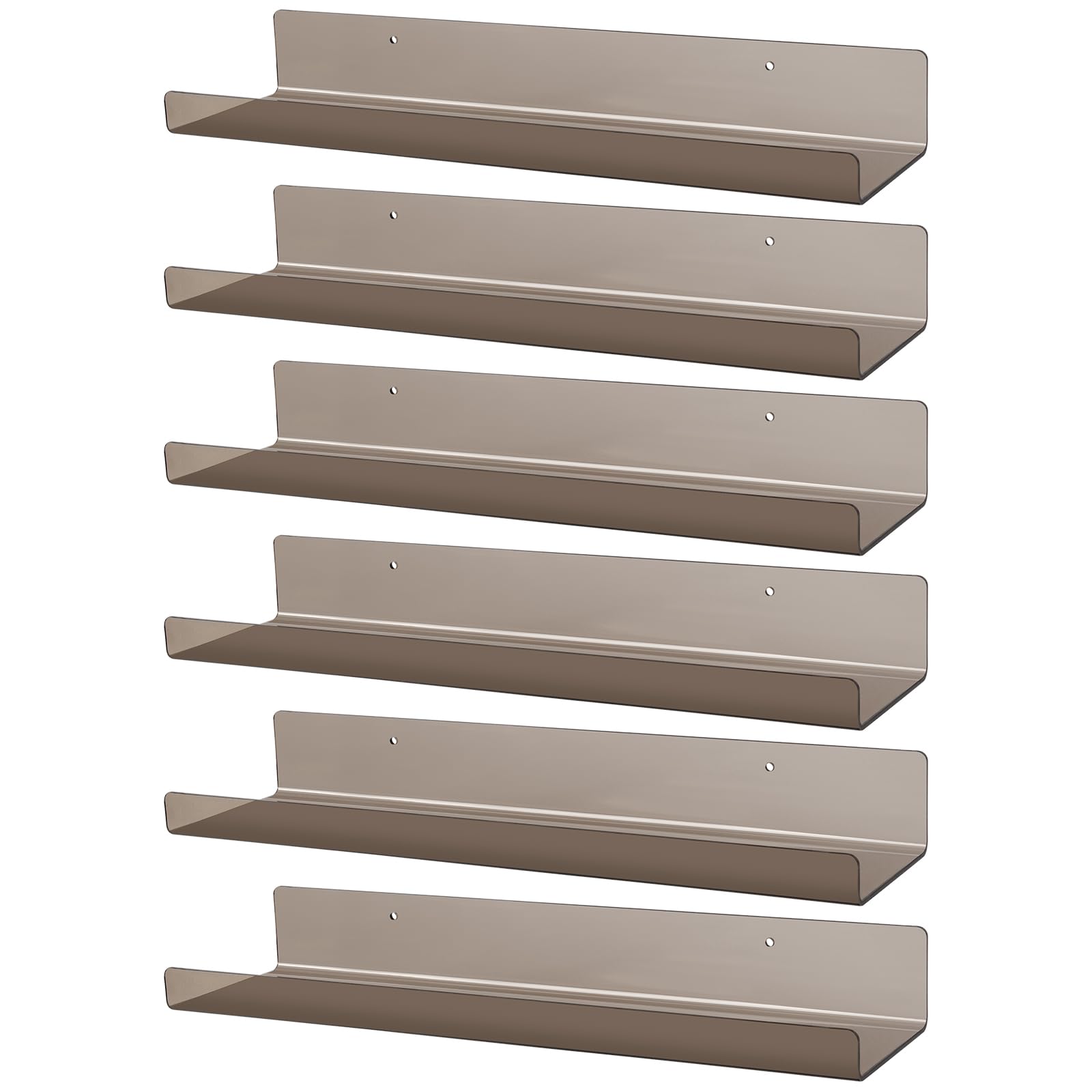 Dezzer 6 Pack Acrylic Shelves for Wall, 15 Acrylic Floating Shelves for Bathroom Bedroom, Invisible Bookshelf Wall Ledge Storage