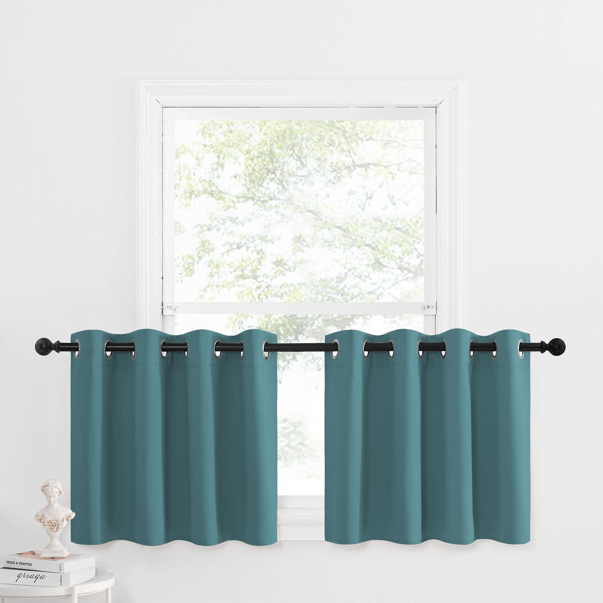 NICETOWN Blackout Kitchen Tiers Window Curtains - Grommet-Top Window Treatment Curtain Valances Draperies Panels for Bathroom/Nu