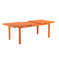 Benjara Meta 95 Inch Extendable Dining Table, Orange Aluminum Frame, Plank Top
