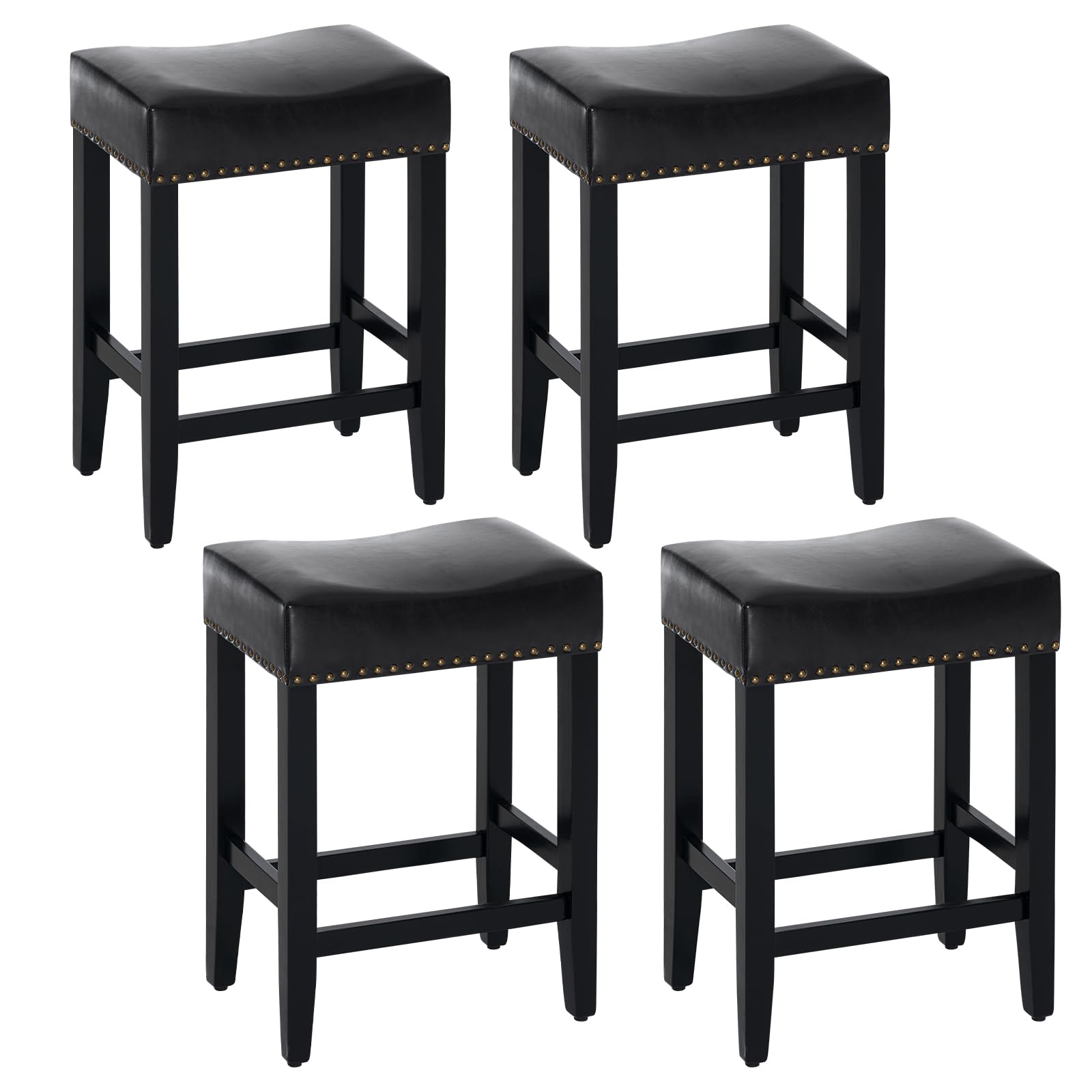 Furniliving Bar Stools Set of 4, 25.7 inch Counter Height Bar Stools,Upholstered Kitchen Barstools with Solid Wooden Legs, Saddl