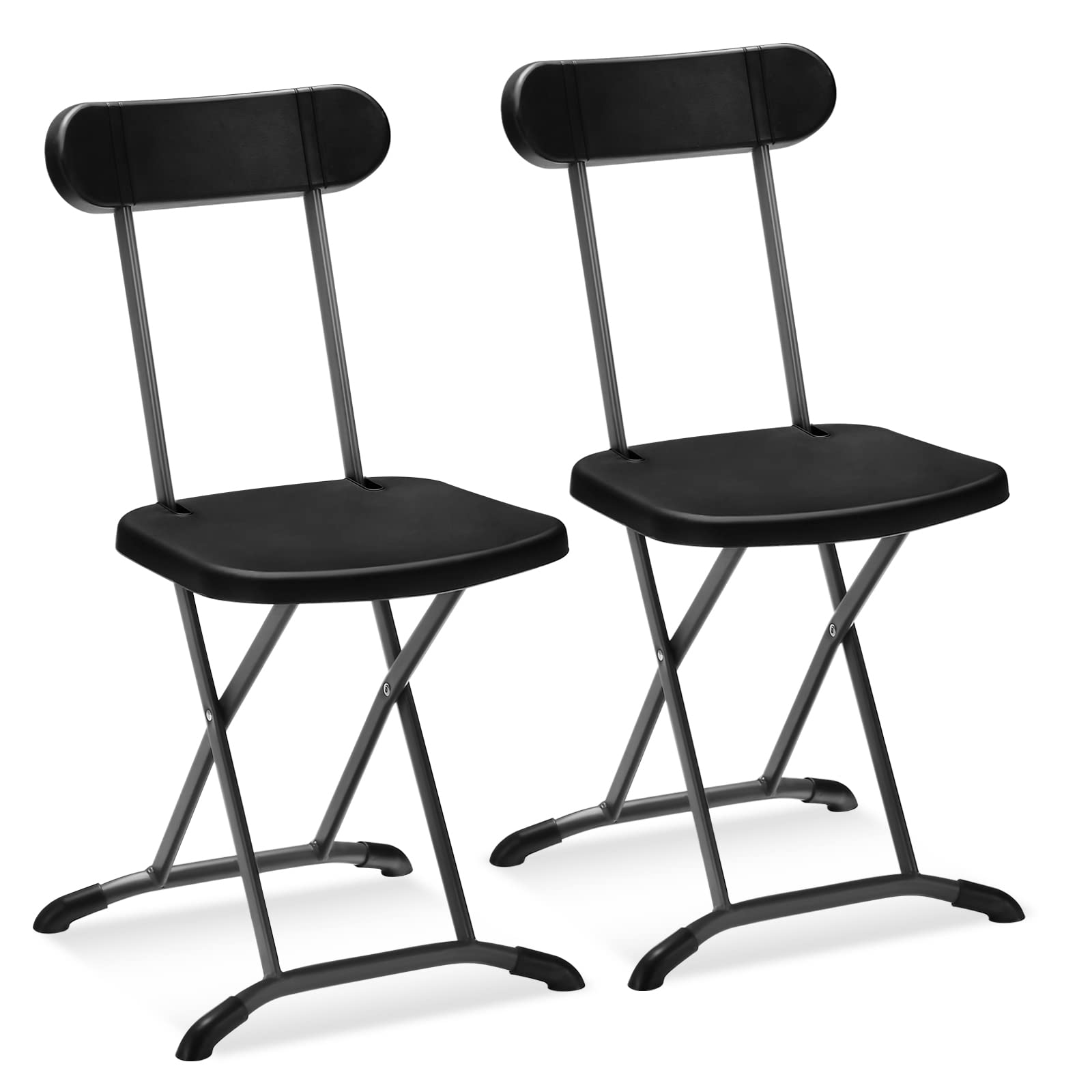 GYMAX Folding Chair, 400lbs Plastic Chairs Set with Steel Frame & Ergonomic Curved Back, Indoor & Outdoor Commercial Event Seat 