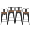 HAOBO Home 26 Low Back Metal Counter Stool Height Bar Stools with Wooden Seat [Set of 4] Barstools, Matte Black