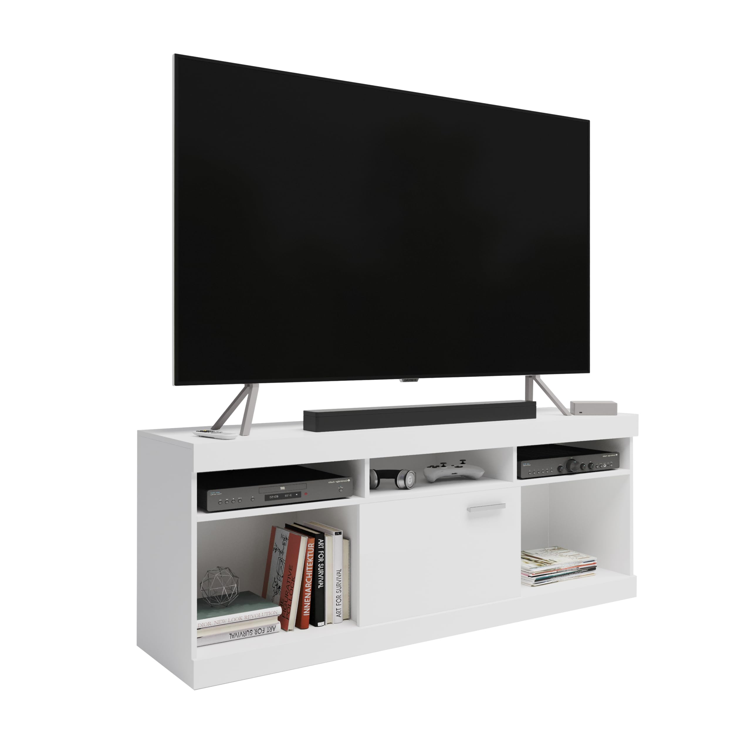White TV Stand for 65 Inch TV, Entertainment Center with Storage for Living Room or Bedroom with Cabinet and Storage, Television